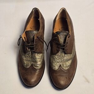 Rose's Roses Brown Leather Gold Glitter Wingtip Oxford Shoes Italy Womens 38